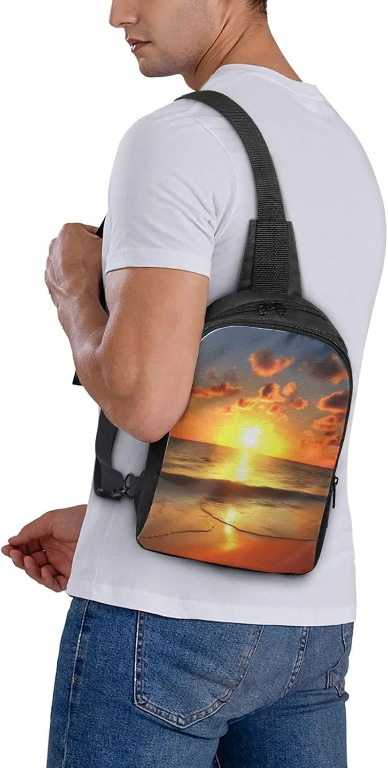 Sling Backpack Crossbody Sling Bag for Men Women Cross Chest Bag Beach Sunrise Shoulder Bag Travel Hiking Daypack