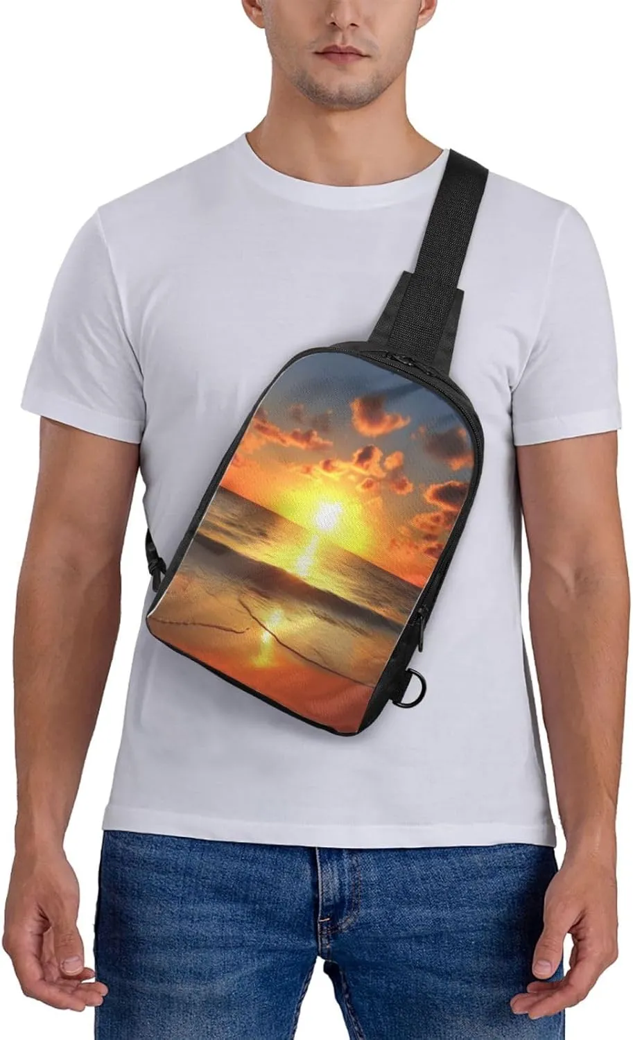 Sling Backpack Crossbody Sling Bag for Men Women Cross Chest Bag Beach Sunrise Shoulder Bag Travel Hiking Daypack