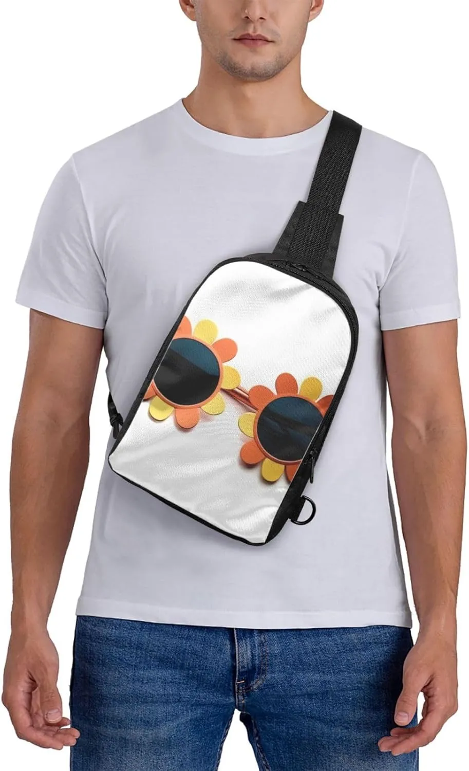 Sling Backpack Crossbody Sling Bag for Men Women Cross Chest Bag Flower sunglasses Shoulder Bag Travel Hiking Daypack