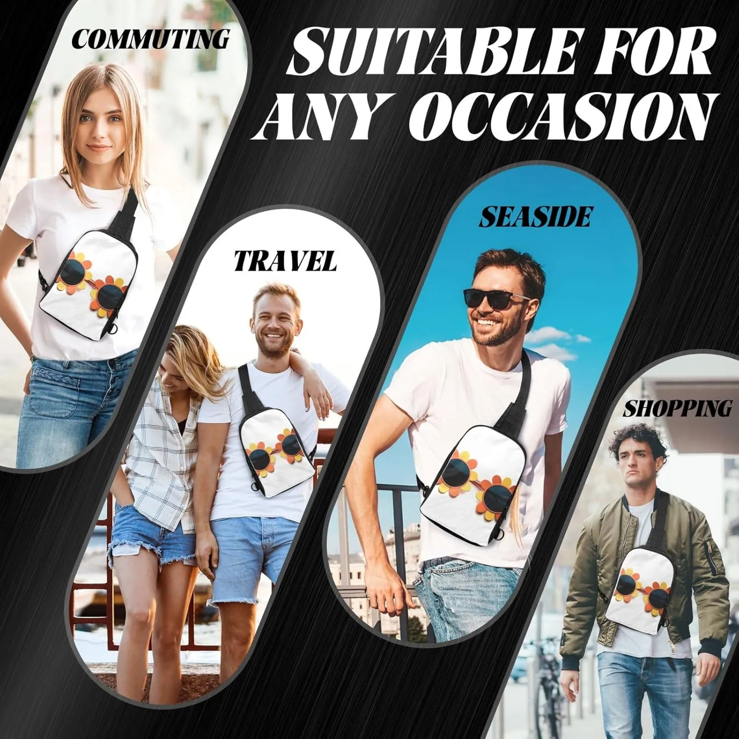Sling Backpack Crossbody Sling Bag for Men Women Cross Chest Bag Flower sunglasses Shoulder Bag Travel Hiking Daypack