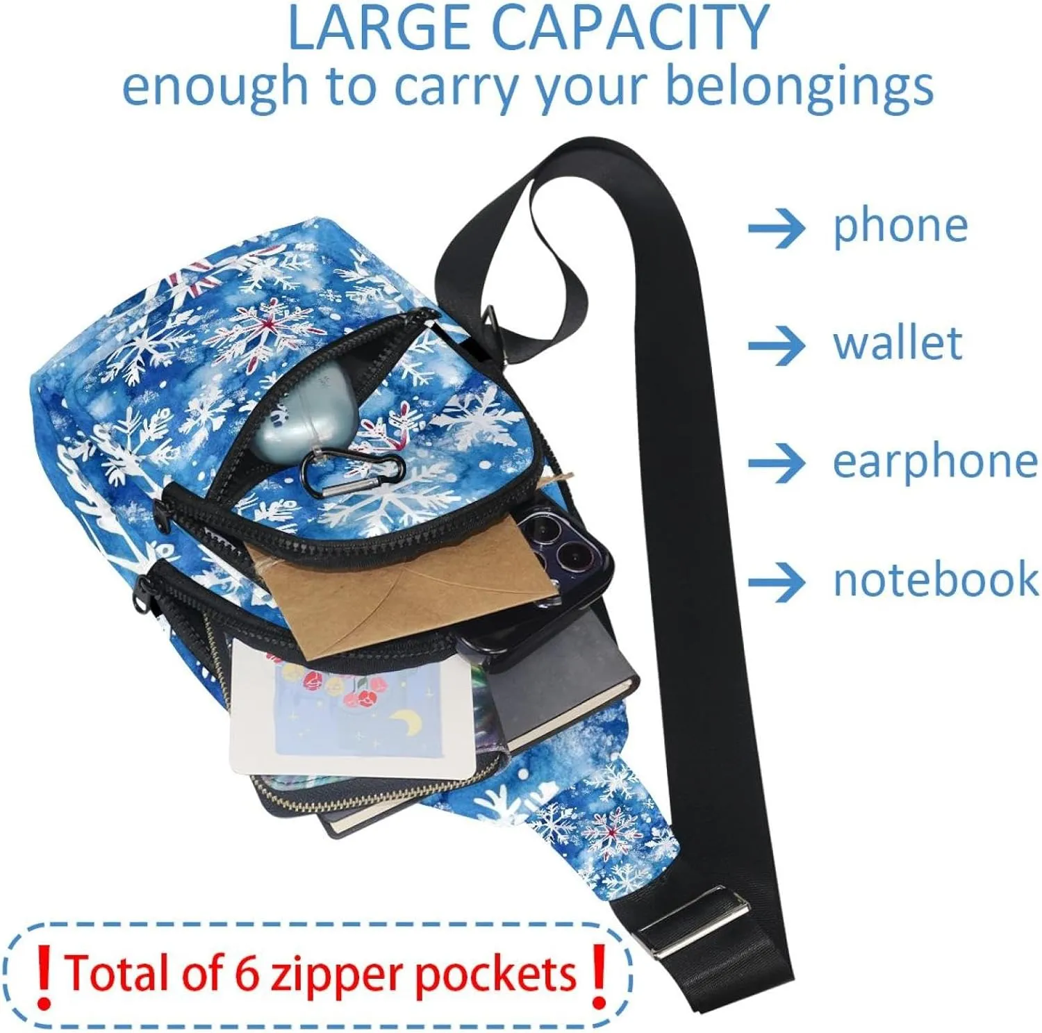 Sling Bag Backpack Crossbody Chest Bag Daypack for Hiking Travel(Christmas New Year Snowflakes 3)