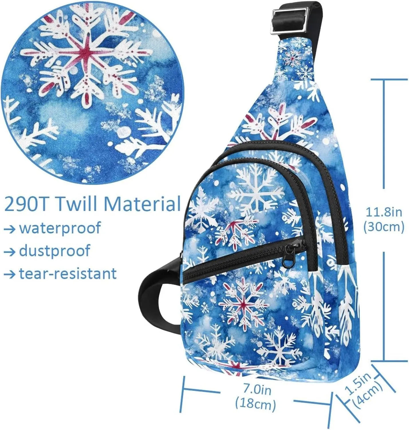Sling Bag Backpack Crossbody Chest Bag Daypack for Hiking Travel(Christmas New Year Snowflakes 3)