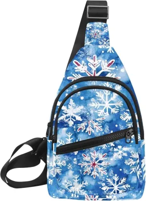 Sling Bag Backpack Crossbody Chest Bag Daypack for Hiking Travel(Christmas New Year Snowflakes 3)