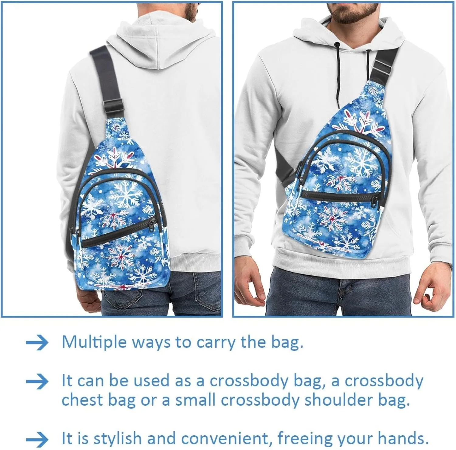 Sling Bag Backpack Crossbody Chest Bag Daypack for Hiking Travel(Christmas New Year Snowflakes 3)