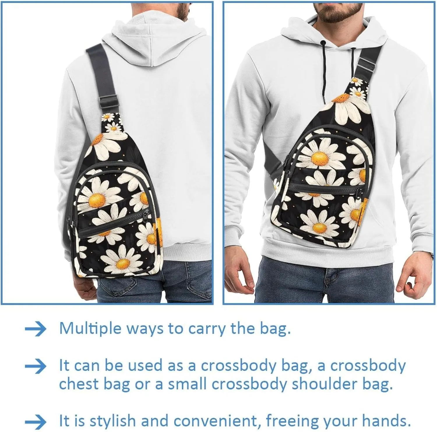 Sling Bag Backpack Crossbody Chest Bag Daypack for Hiking Travel(Cute Daisy (1))