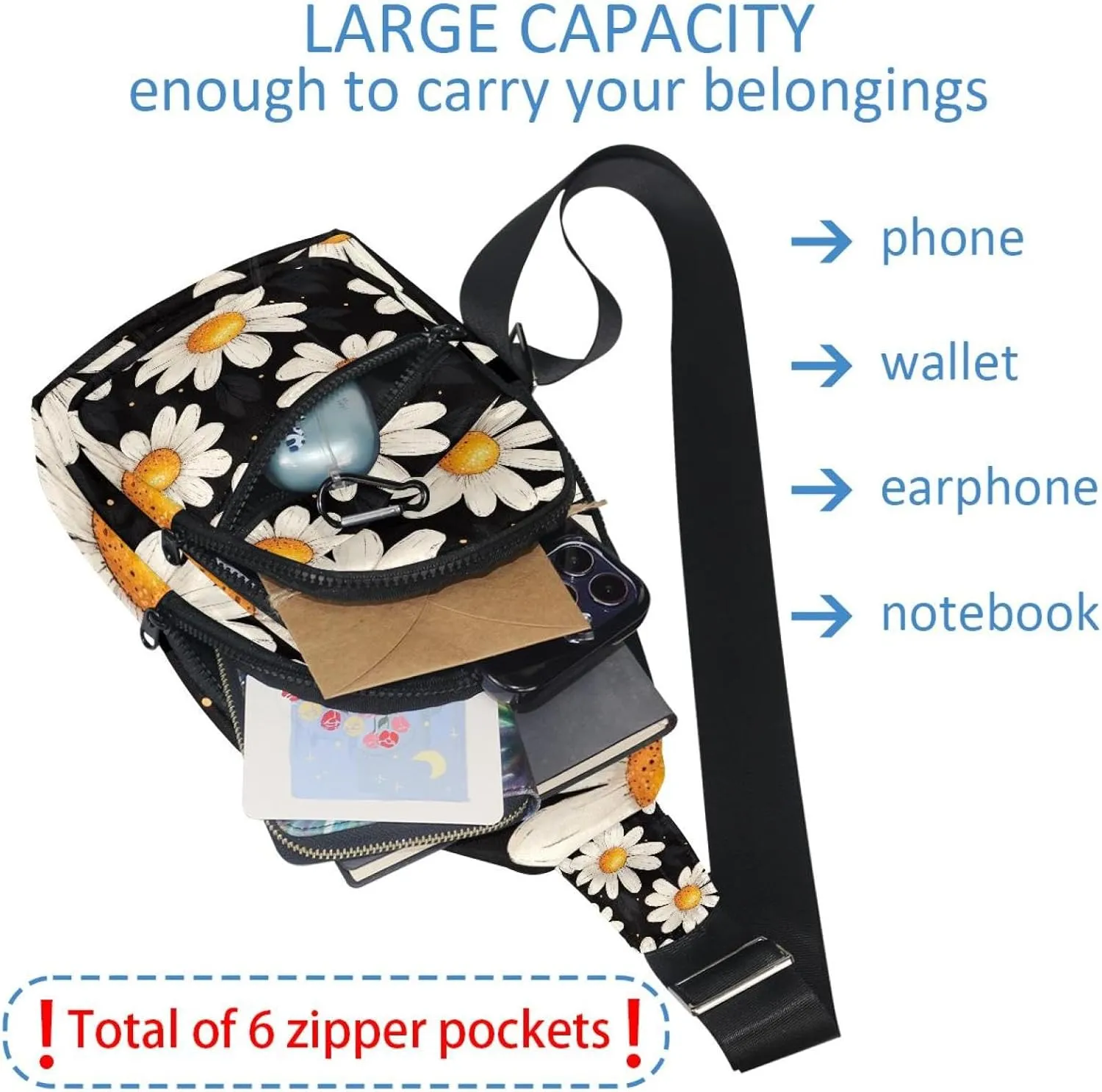 Sling Bag Backpack Crossbody Chest Bag Daypack for Hiking Travel(Cute Daisy (1))