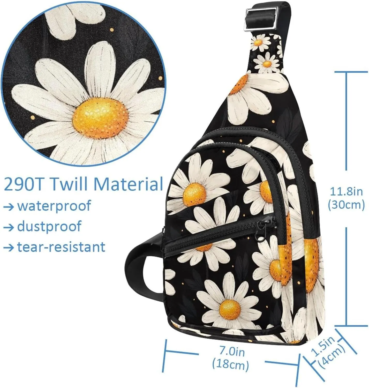 Sling Bag Backpack Crossbody Chest Bag Daypack for Hiking Travel(Cute Daisy (1))