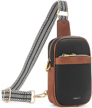 Sling Bag for Women Cross Body Purse, Small Sling Bag Vegan Leather Anti Theft Crossbody Bags for Women, Fanny Packs for Men Chest Bag with Adjustable Guitar Strap, Black