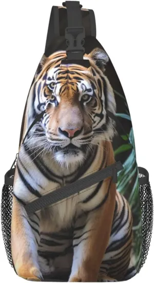 Sling Bag for Women Men Shoulder Bag Travel Paris Chest Bag Travel Fanny Pack Lightweight Casual Daypack, Tiger in the Zoo, One Size