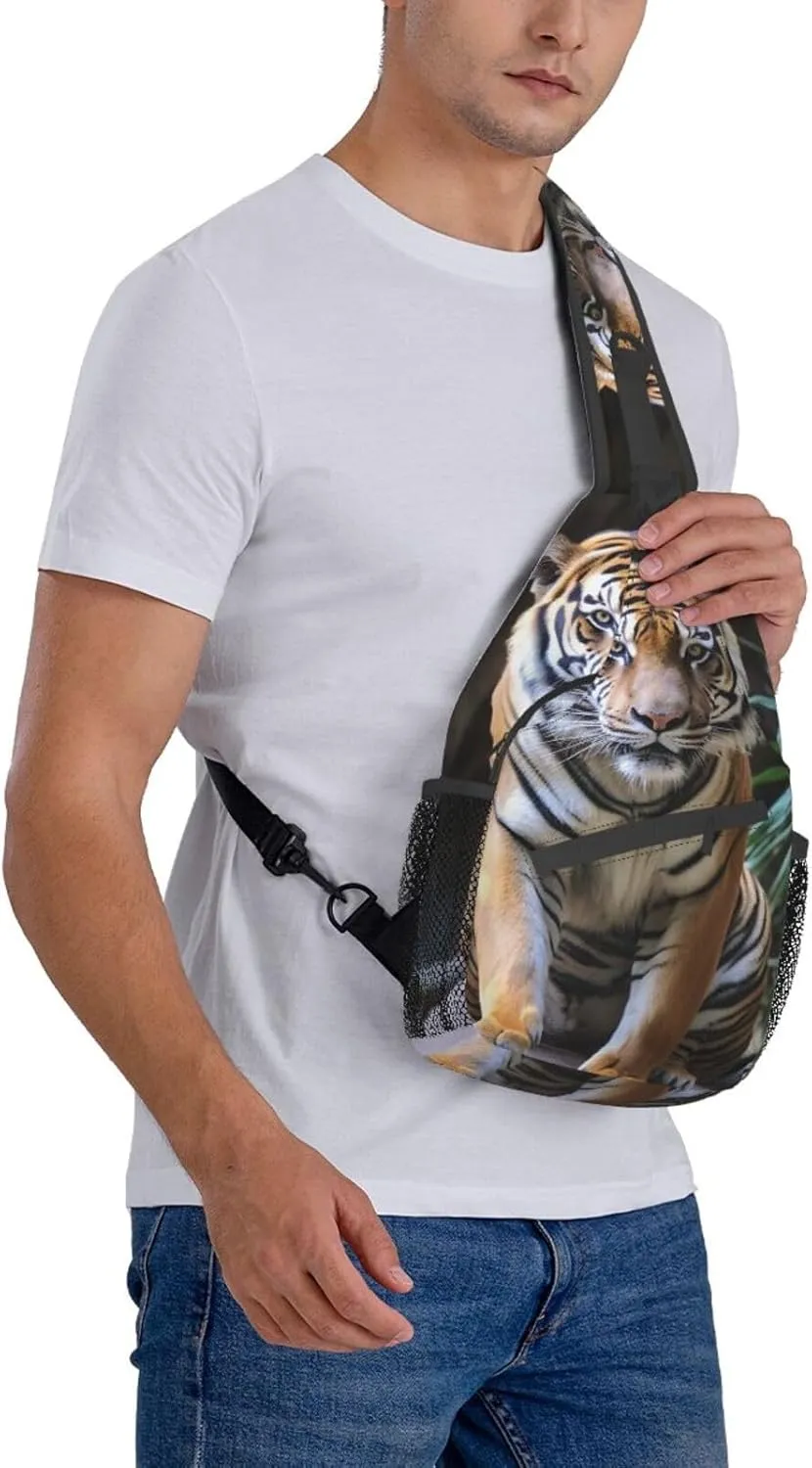 Sling Bag for Women Men Shoulder Bag Travel Paris Chest Bag Travel Fanny Pack Lightweight Casual Daypack, Tiger in the Zoo, One Size