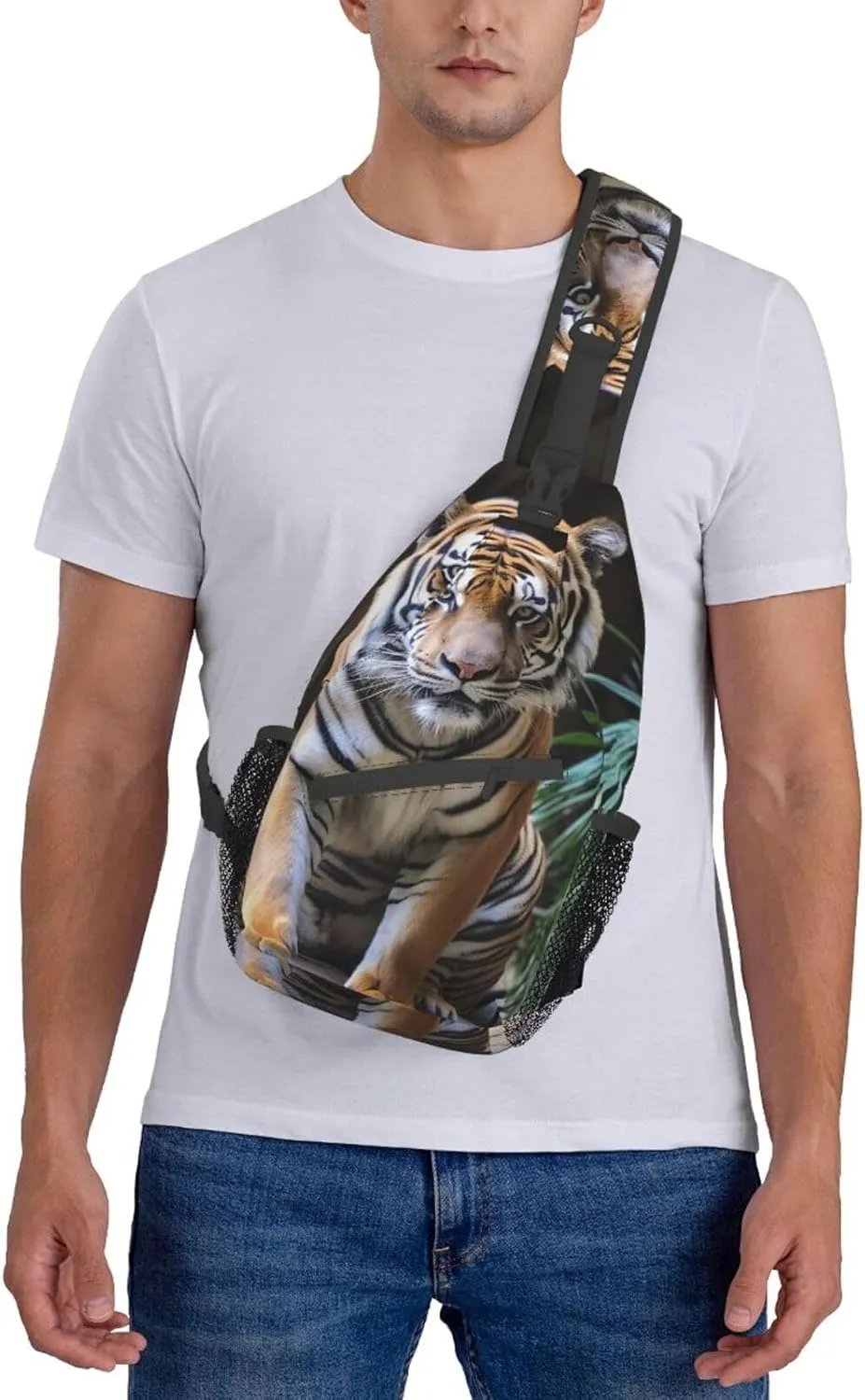Sling Bag for Women Men Shoulder Bag Travel Paris Chest Bag Travel Fanny Pack Lightweight Casual Daypack, Tiger in the Zoo, One Size