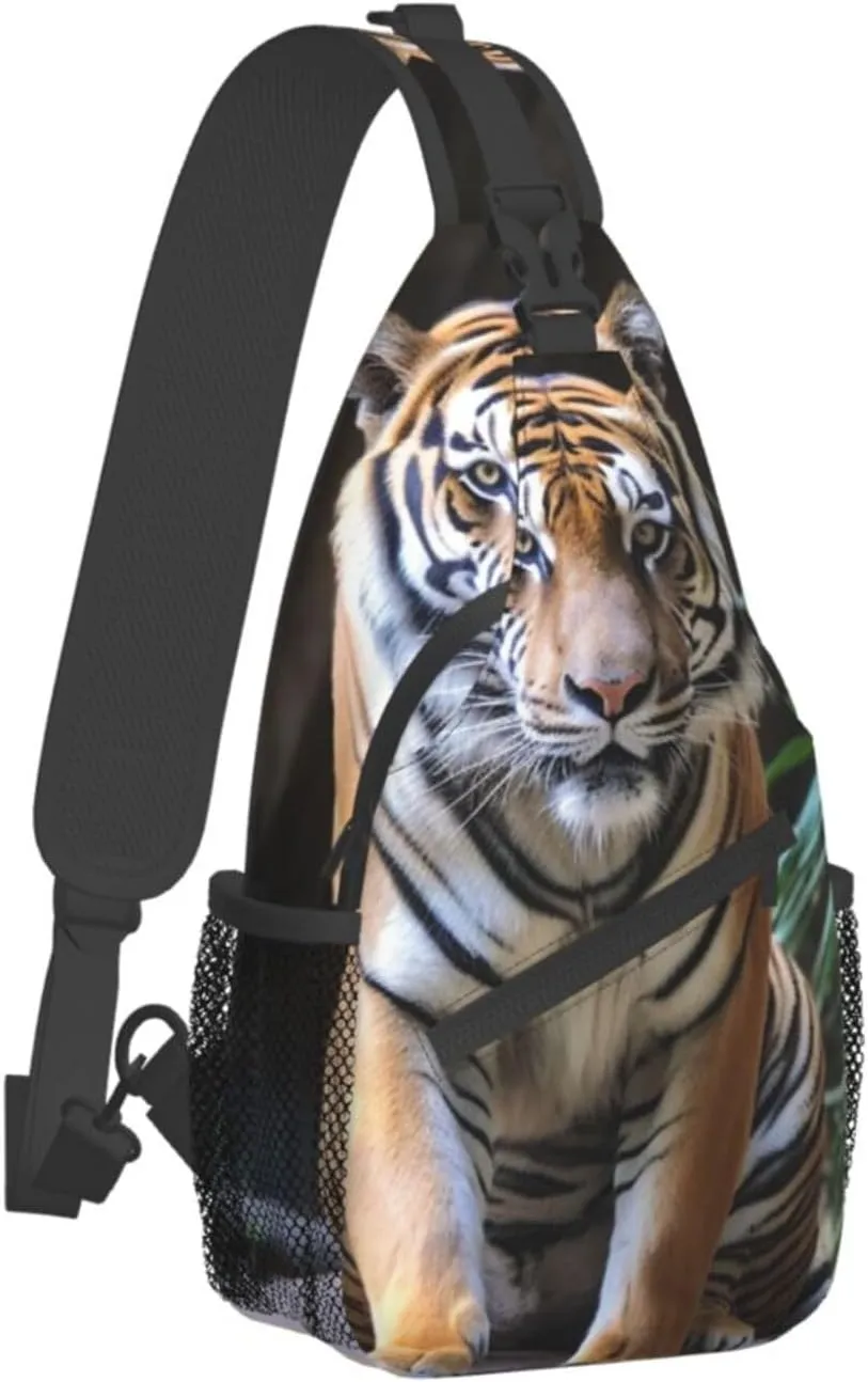 Sling Bag for Women Men Shoulder Bag Travel Paris Chest Bag Travel Fanny Pack Lightweight Casual Daypack, Tiger in the Zoo, One Size