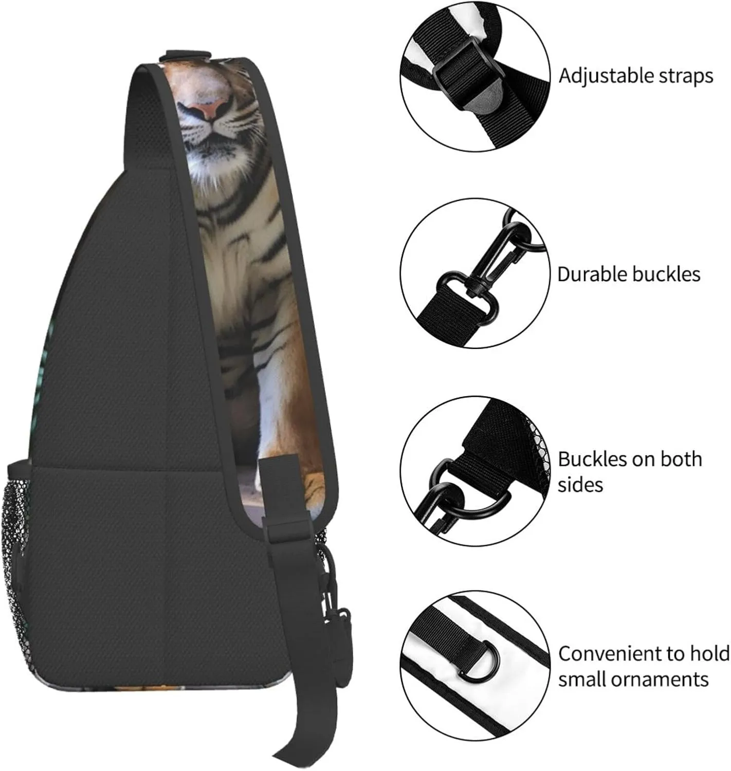 Sling Bag for Women Men Shoulder Bag Travel Paris Chest Bag Travel Fanny Pack Lightweight Casual Daypack, Tiger in the Zoo, One Size