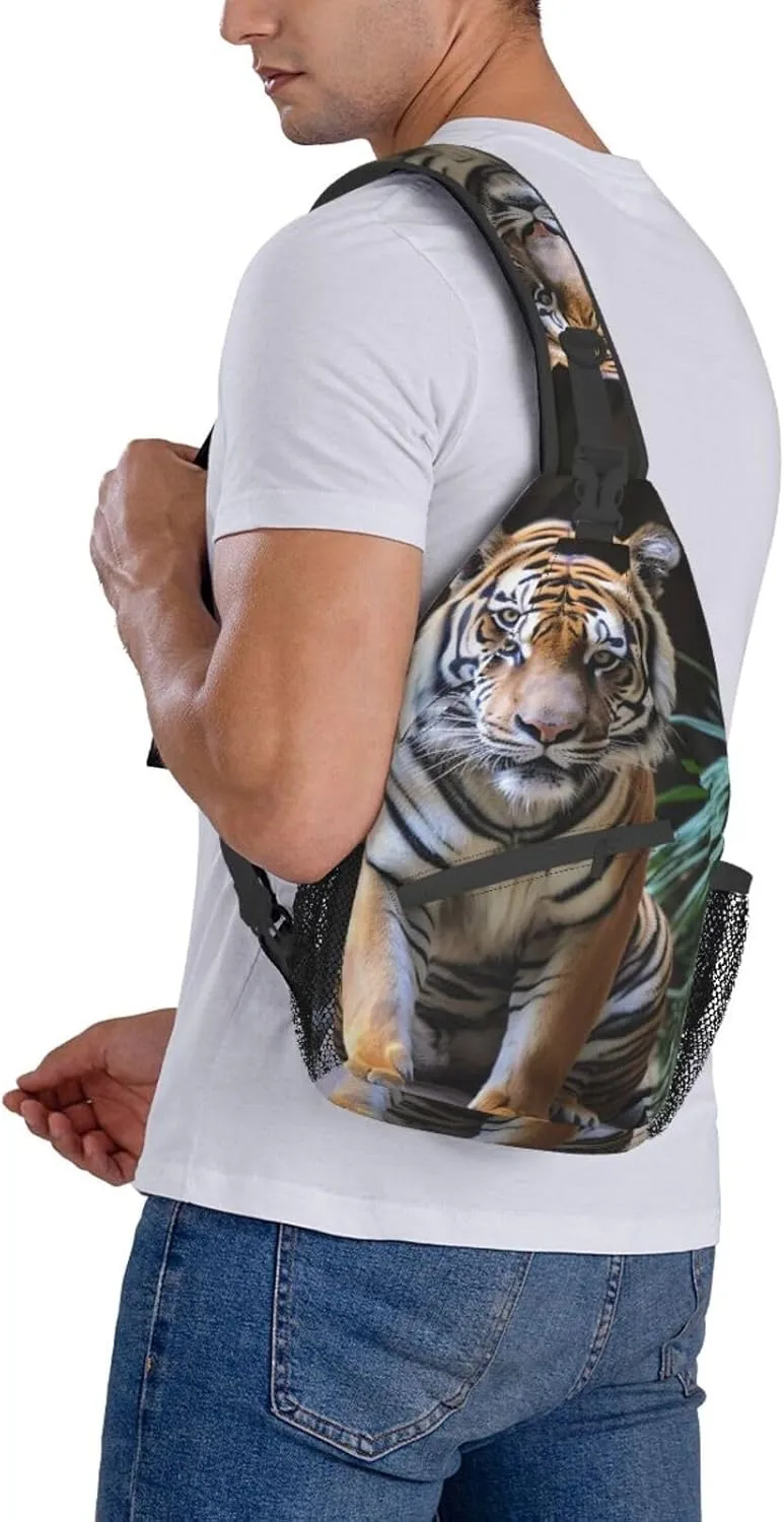Sling Bag for Women Men Shoulder Bag Travel Paris Chest Bag Travel Fanny Pack Lightweight Casual Daypack, Tiger in the Zoo, One Size