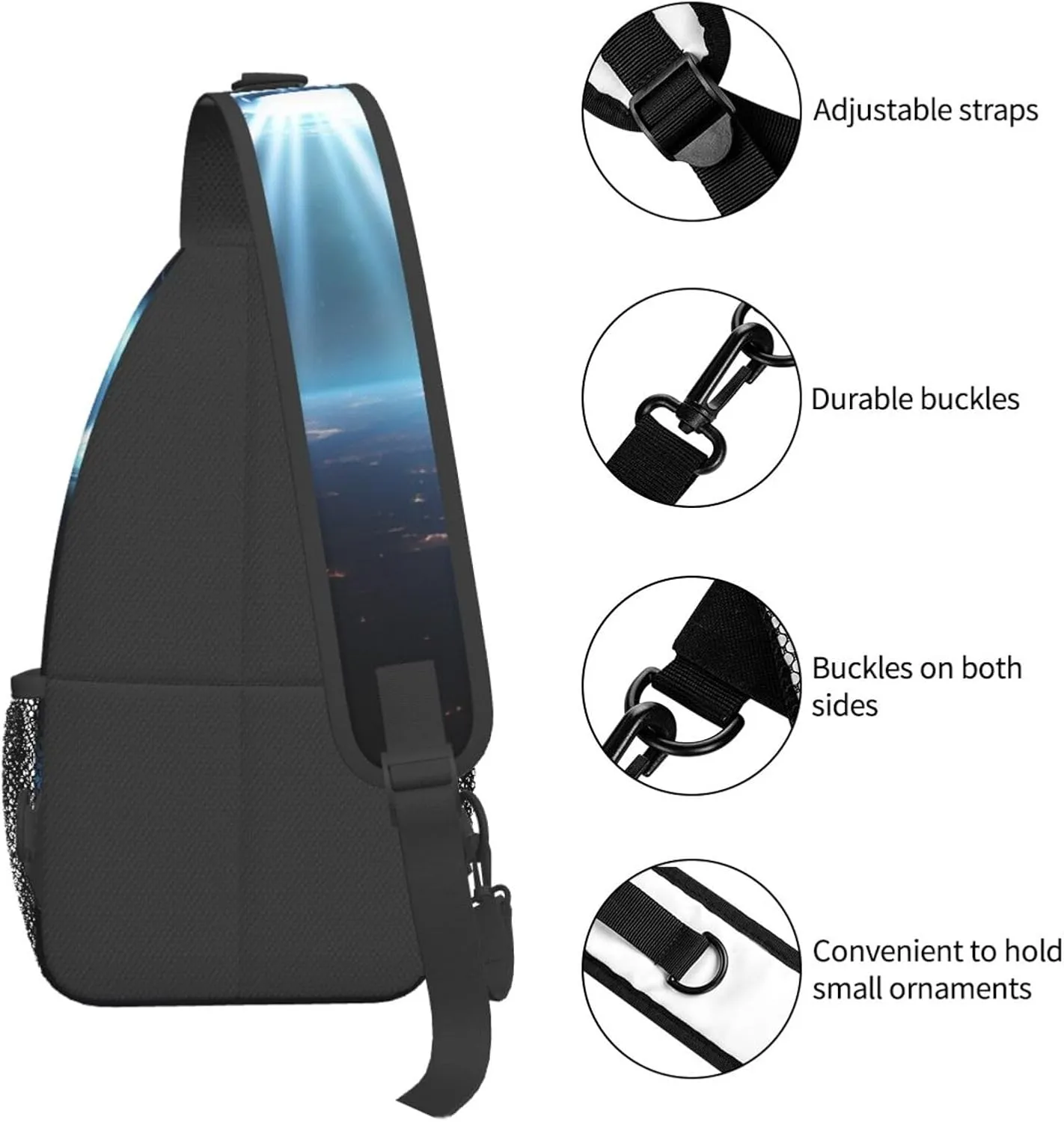 Sling Bag for Women Men Shoulder Bag Valley Chest Bag Travel Fanny Pack Lightweight Casual Daypack, Ufo Spaceship, One Size