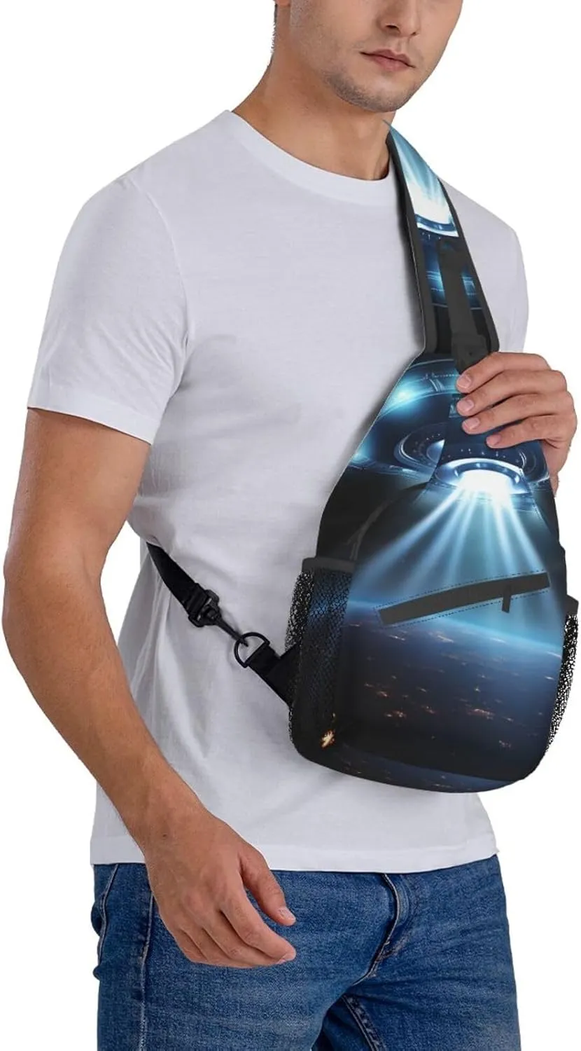 Sling Bag for Women Men Shoulder Bag Valley Chest Bag Travel Fanny Pack Lightweight Casual Daypack, Ufo Spaceship, One Size