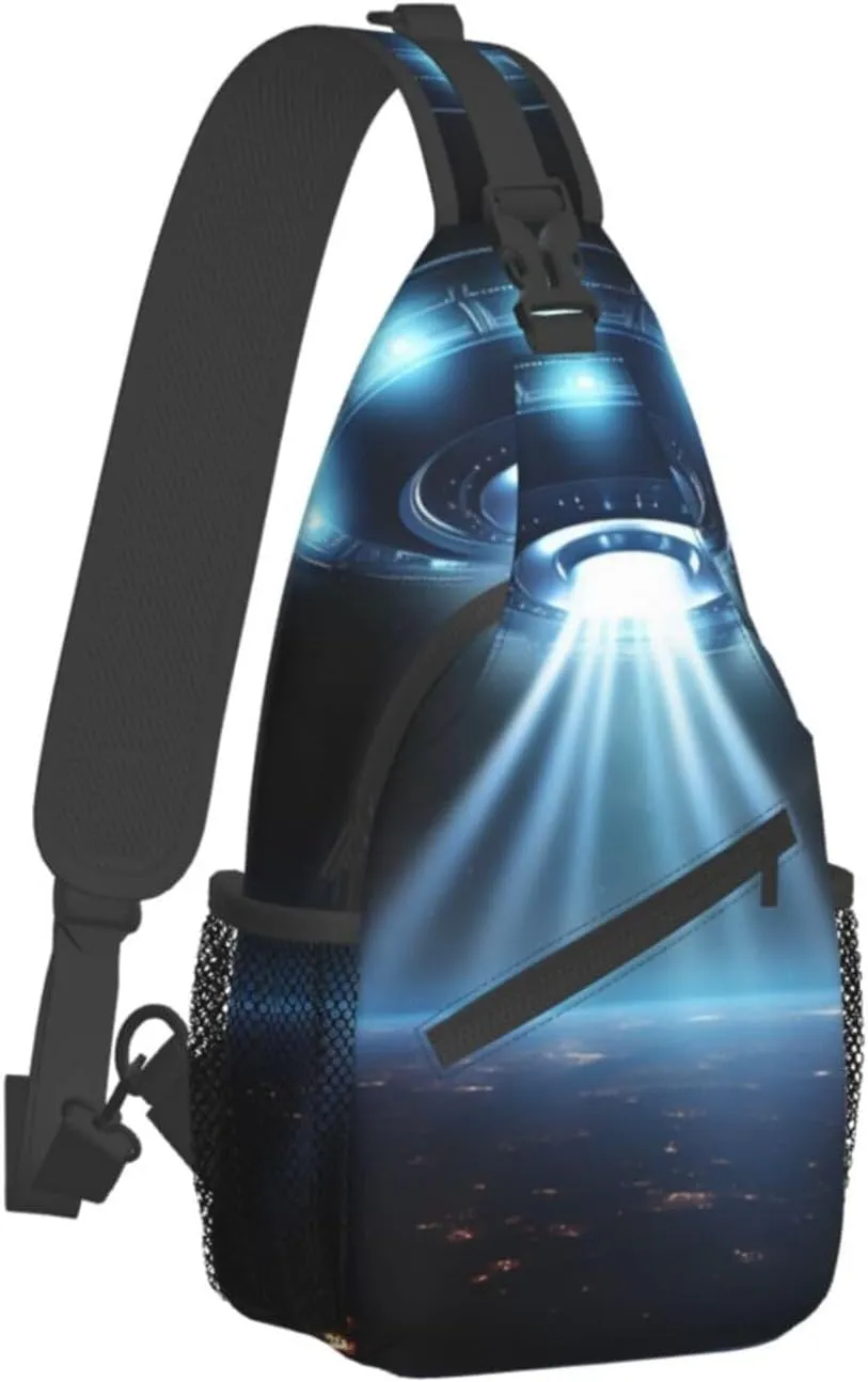 Sling Bag for Women Men Shoulder Bag Valley Chest Bag Travel Fanny Pack Lightweight Casual Daypack, Ufo Spaceship, One Size