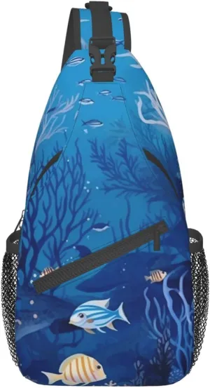 Sling Bag for Women Men Shoulder Bag Valley Chest Bag Travel Fanny Pack Lightweight Casual Daypack, Underwater Sea Pattern, One Size