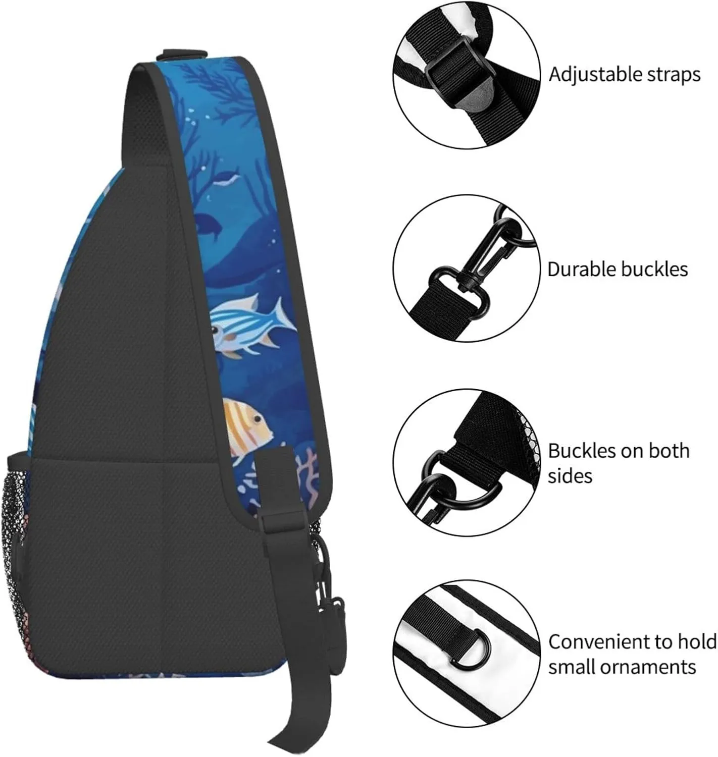 Sling Bag for Women Men Shoulder Bag Valley Chest Bag Travel Fanny Pack Lightweight Casual Daypack, Underwater Sea Pattern, One Size