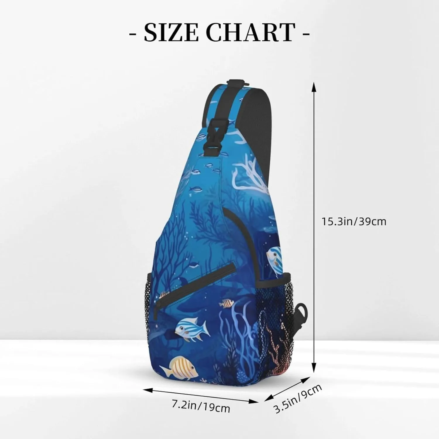 Sling Bag for Women Men Shoulder Bag Valley Chest Bag Travel Fanny Pack Lightweight Casual Daypack, Underwater Sea Pattern, One Size