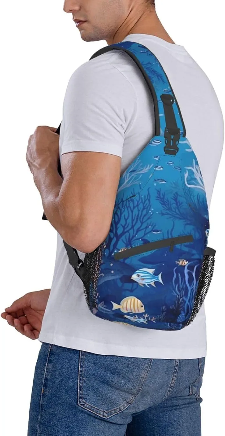 Sling Bag for Women Men Shoulder Bag Valley Chest Bag Travel Fanny Pack Lightweight Casual Daypack, Underwater Sea Pattern, One Size
