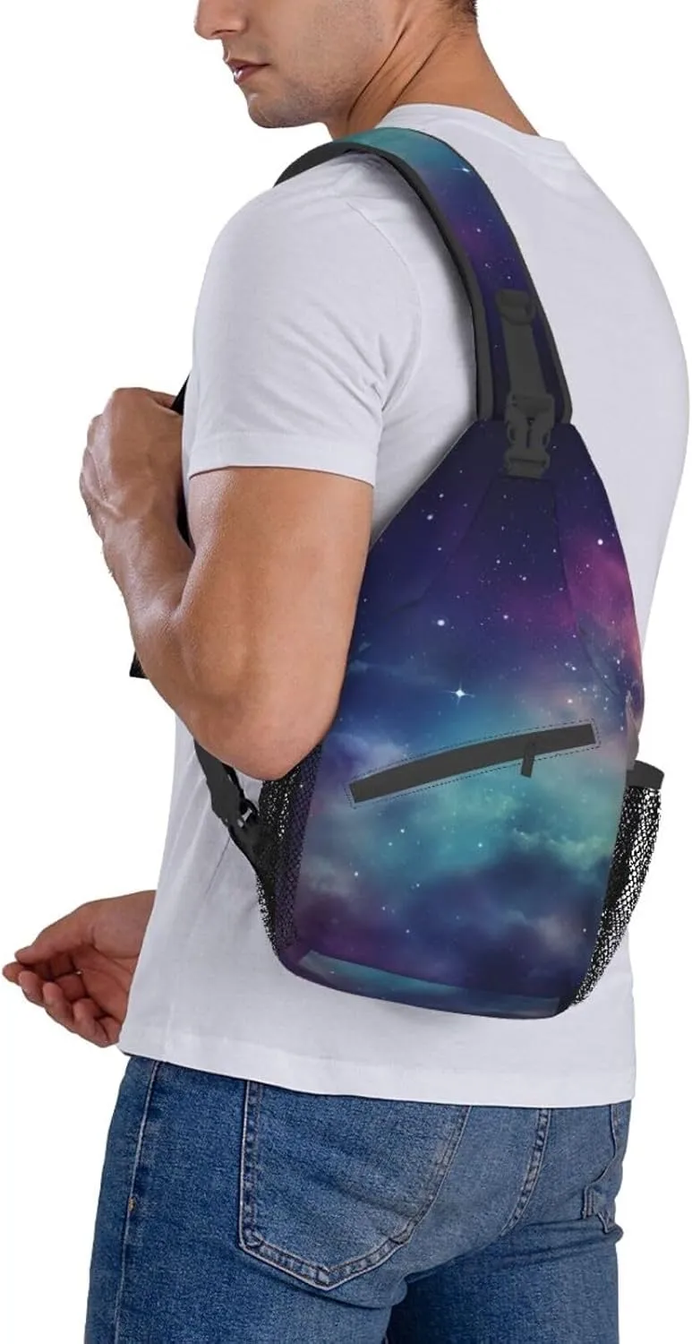 Sling Bag for Women Men Shoulder Bag Valley Chest Bag Travel Fanny Pack Lightweight Casual Daypack, Universe With Stars and Galaxy Interstellar, One Size