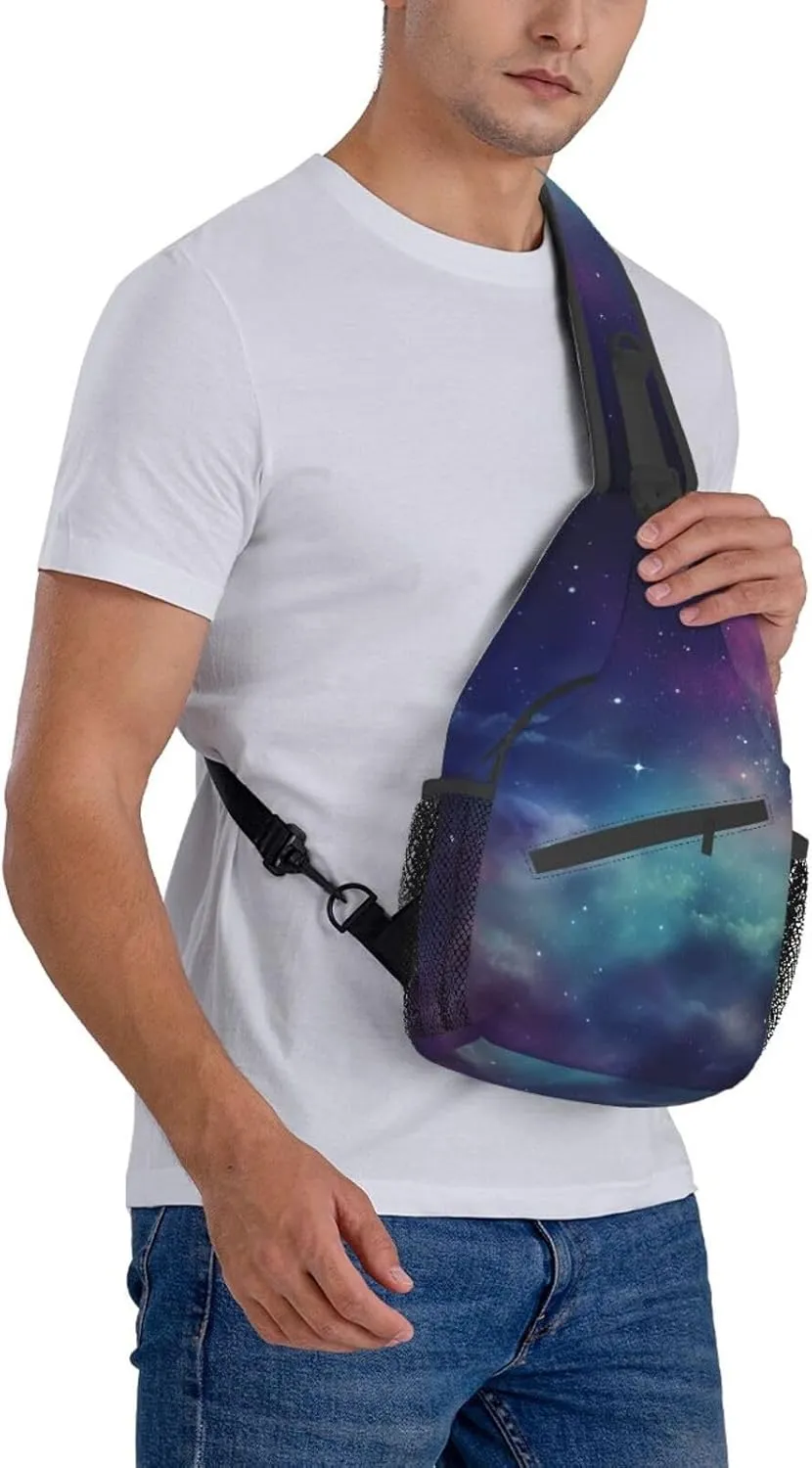 Sling Bag for Women Men Shoulder Bag Valley Chest Bag Travel Fanny Pack Lightweight Casual Daypack, Universe With Stars and Galaxy Interstellar, One Size