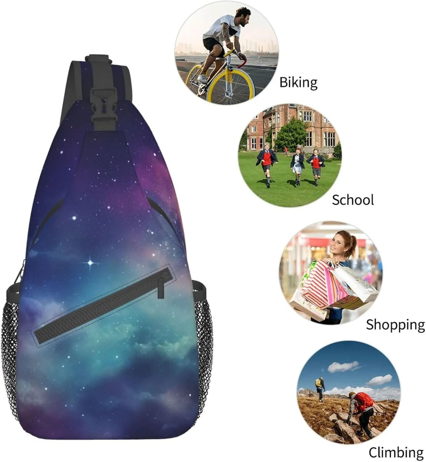 Sling Bag for Women Men Shoulder Bag Valley Chest Bag Travel Fanny Pack Lightweight Casual Daypack, Universe With Stars and Galaxy Interstellar, One Size