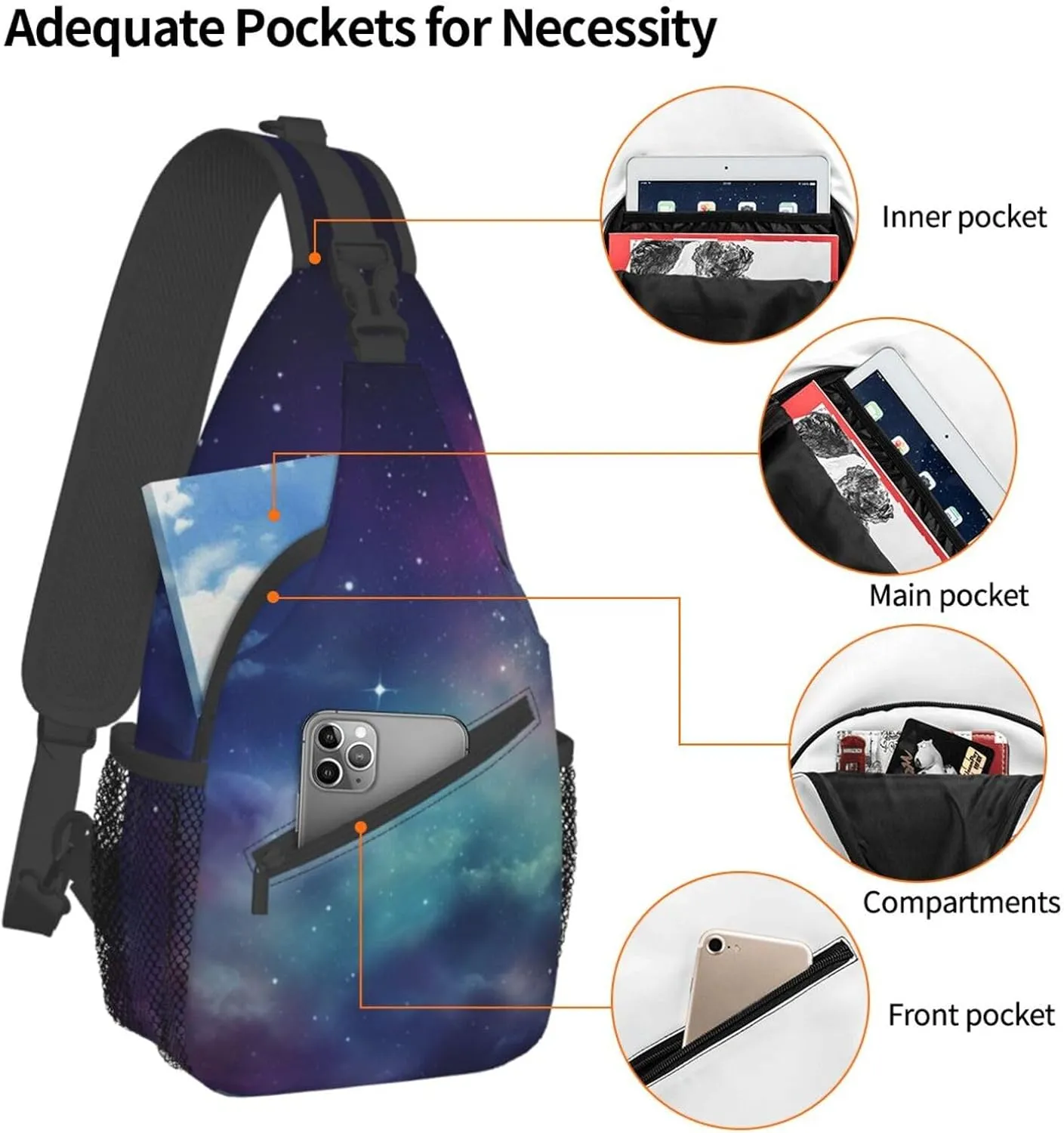 Sling Bag for Women Men Shoulder Bag Valley Chest Bag Travel Fanny Pack Lightweight Casual Daypack, Universe With Stars and Galaxy Interstellar, One Size