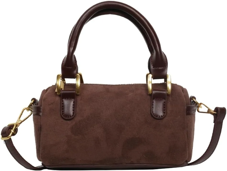 Slouchy Suede Boston Barrel Bag Women Corduroy Boho Satchels Shoulder Bag Crossbody Purse Mini Top-handle Tote Handbag