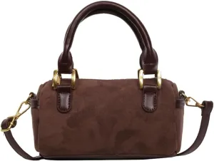 Slouchy Suede Boston Barrel Bag Women Corduroy Boho Satchels Shoulder Bag Crossbody Purse Mini Top-handle Tote Handbag