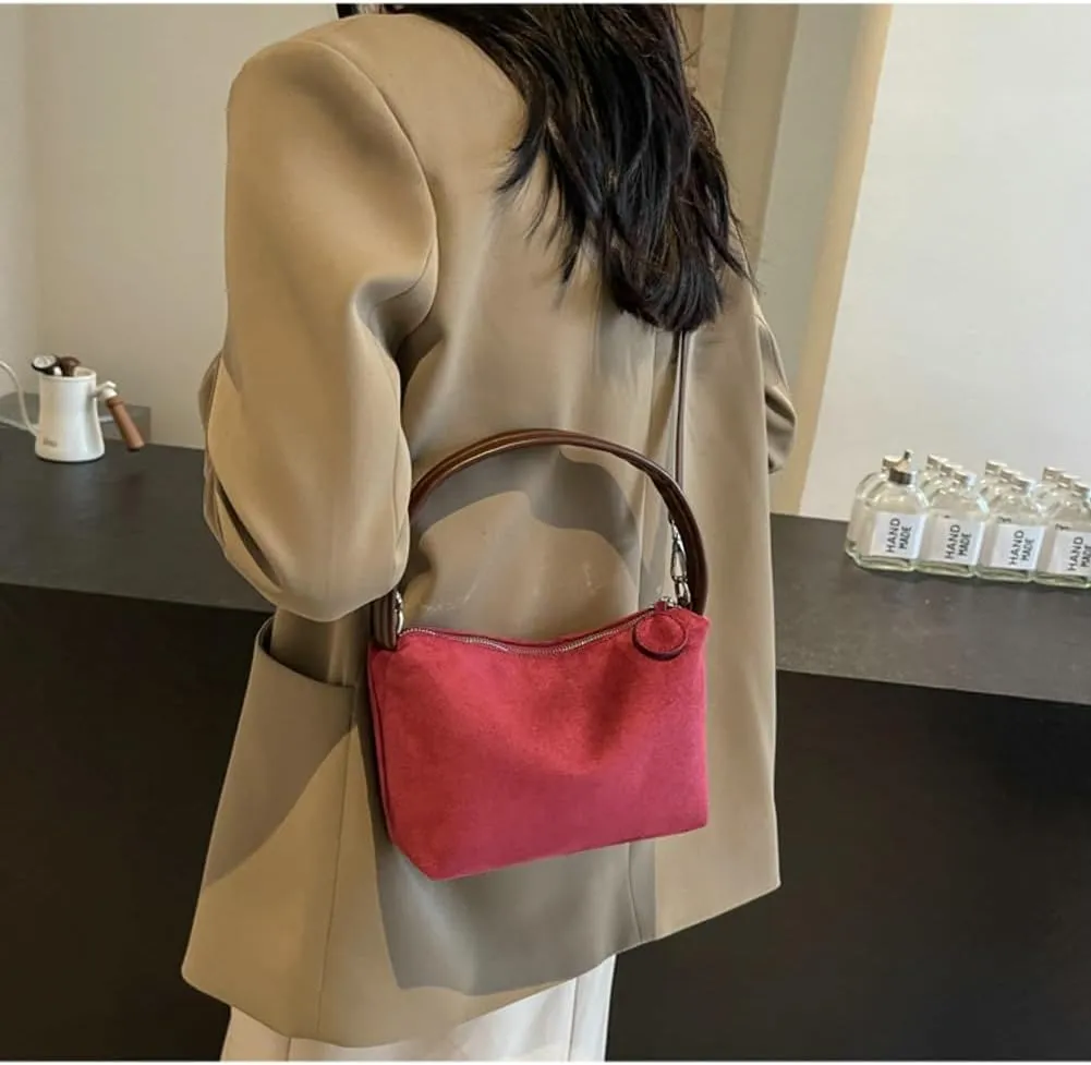 Slouchy Suede Cloud Crossbody Purse Women Crescent Satchels Shoulder Hobo Bags Trendy Travel Top-handle Mini Tote Handbag
