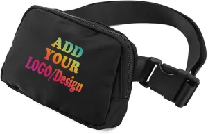 SMALL COLOR Personalized Nylon Belt Bag with Name Text Logo Photo Custom Fanny Pack Bag Unisex Mini With Print, Black