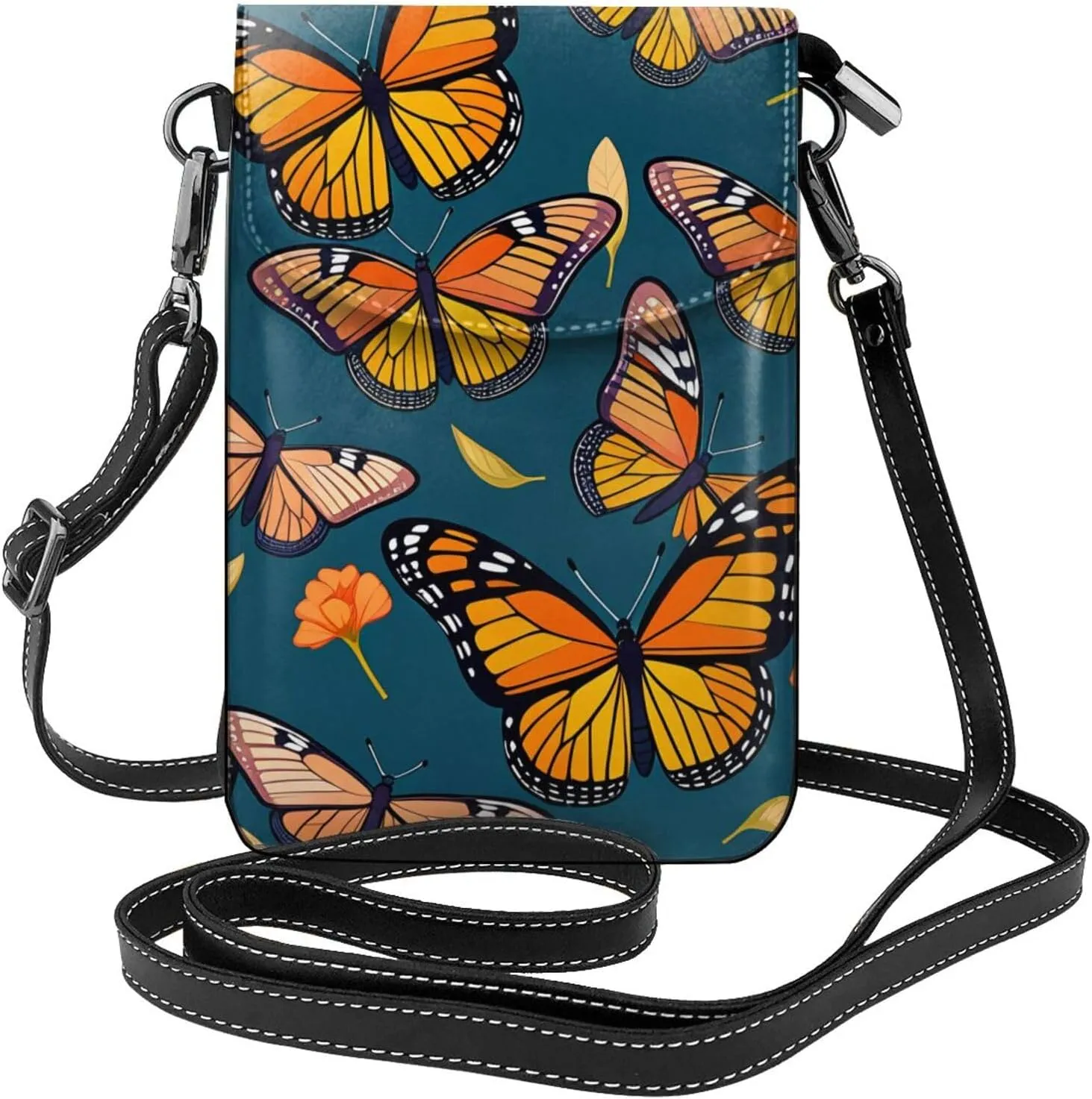 Small Crossbody Bags for Women,Leather Shoulder Bag for Cell Phone Purse with Strap and Violet-Gold Butterflies Printed