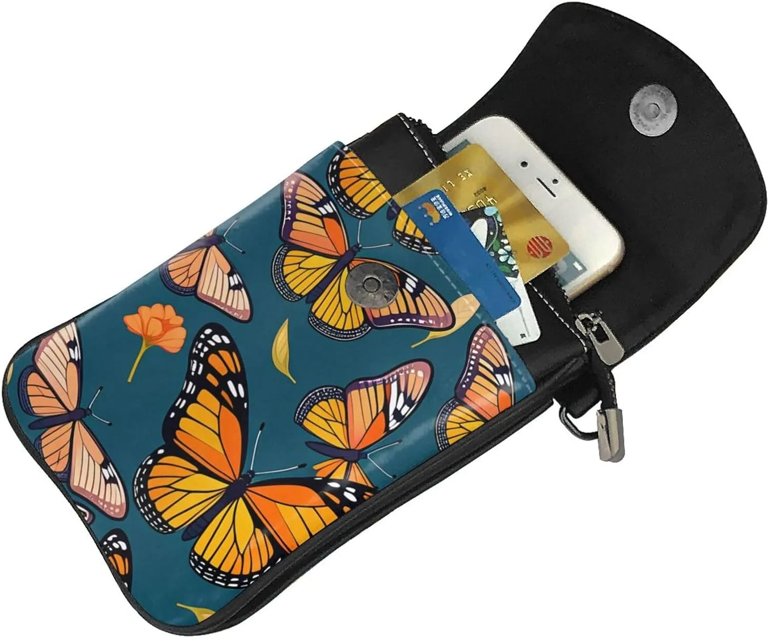Small Crossbody Bags for Women,Leather Shoulder Bag for Cell Phone Purse with Strap and Violet-Gold Butterflies Printed