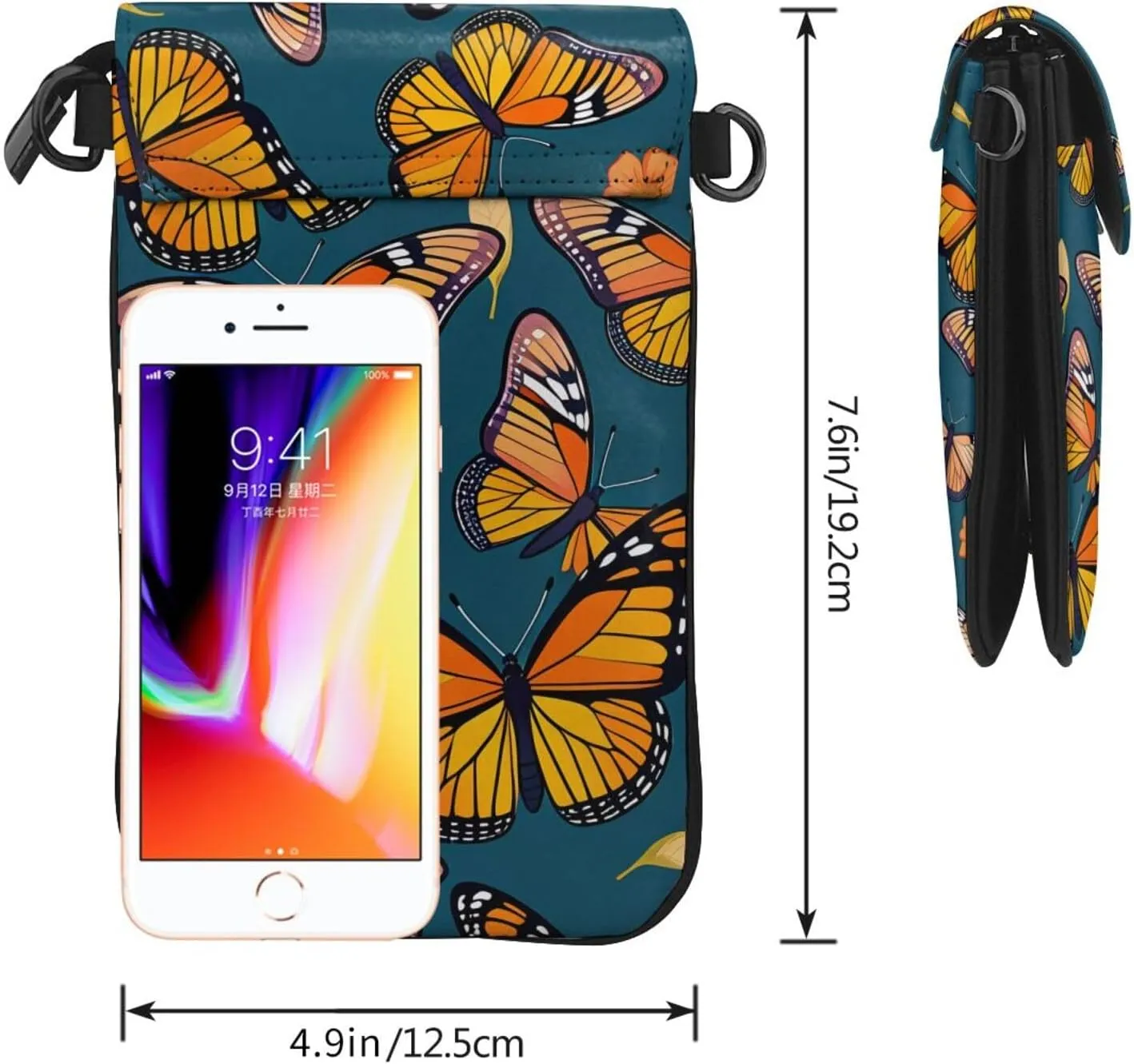 Small Crossbody Bags for Women,Leather Shoulder Bag for Cell Phone Purse with Strap and Violet-Gold Butterflies Printed