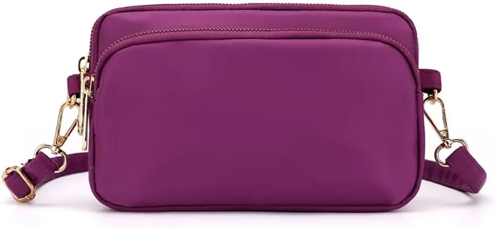 Small Crossbody Purse for Women Waterproof Nylon Purse and Handbag Clutch Purse Cell Phone Purse with Adjustable Strap, Purple