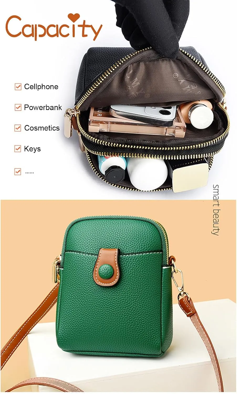 Small Leather Crossbody Bag for Women - Phone Purse and Cross Body Bag
