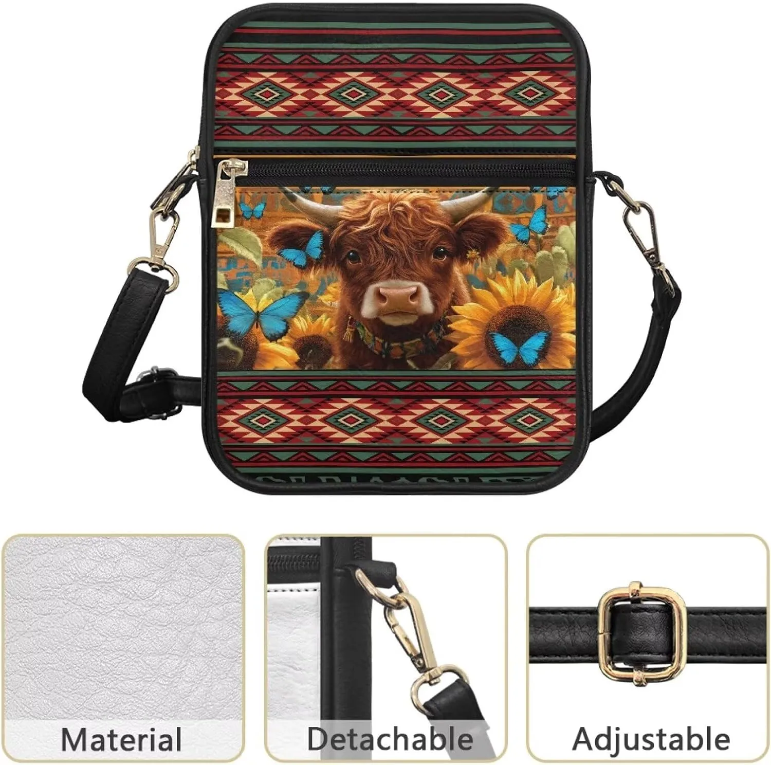 Small Messenger Bag Leather Crossbody Bag for Women Men Fashion Cross Body Shoulder Purse with Adjustable Strap
