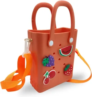 Small Rubber Beach Bag Waterproof Mini Eva Tote Pool Bag With Holes and Crossbody Strap For Women