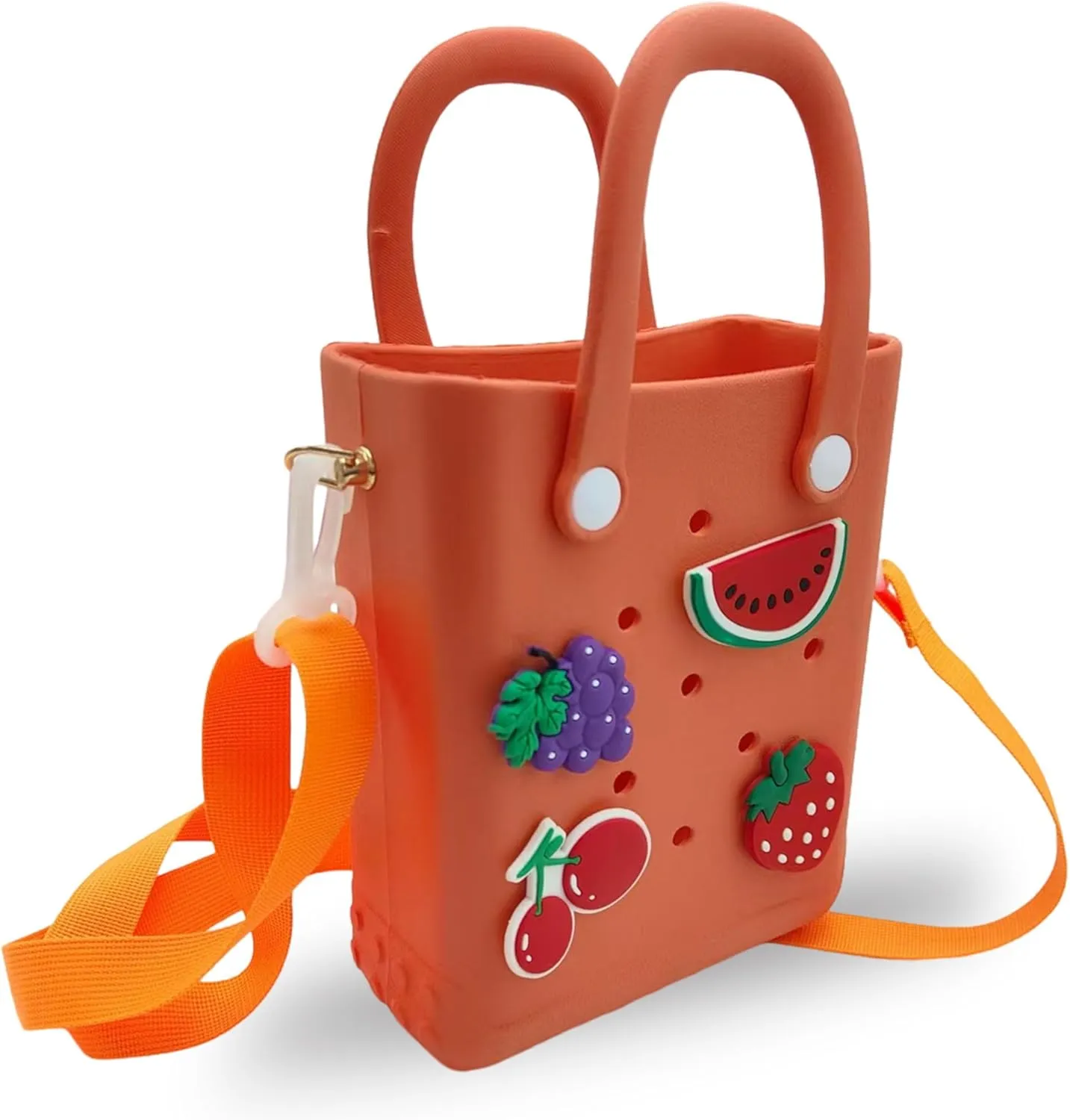 Small Rubber Beach Bag Waterproof Mini Eva Tote Pool Bag With Holes and Crossbody Strap For Women