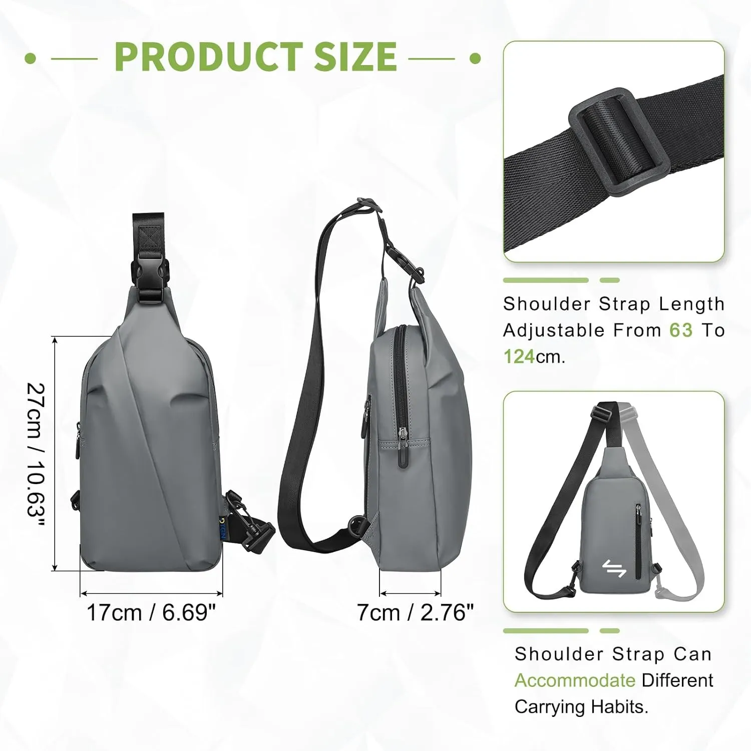Small Sling Bag, Waterproof Nylon 7.9 Inch Crossbody Chest Bags Daypack Backpack with Anti-theft Pocket for Men Women (Grey)