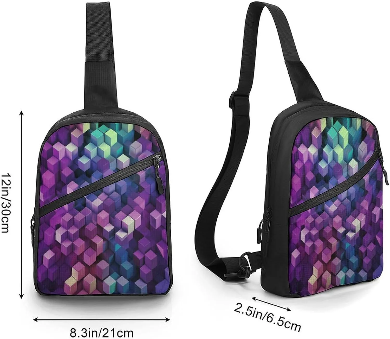 Small Sling Chest Bag Crossbody Bag for Men Women,Abstract Color Cubes Purple Lightweight Gym Daypack for Travel Cycling Hiking