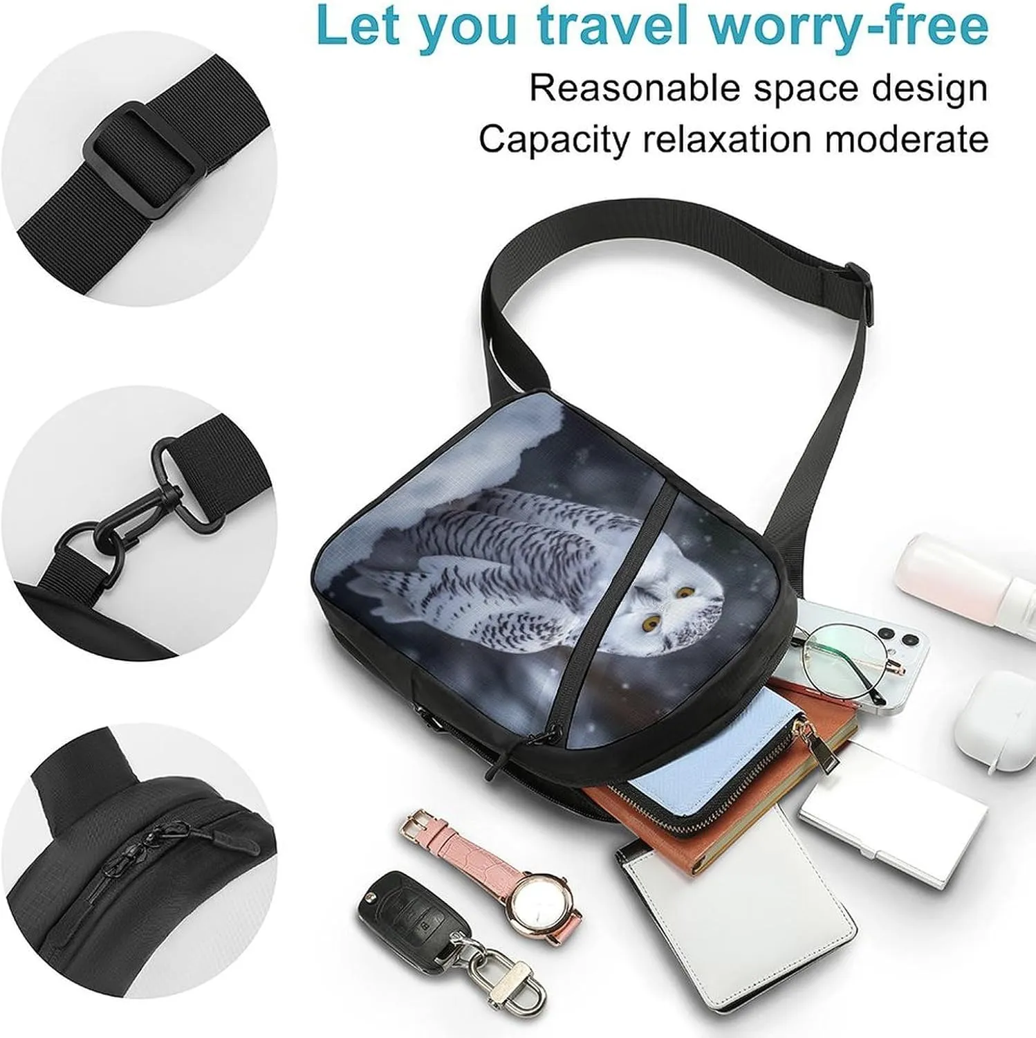 Small Sling Chest Bag Crossbody Bag for Men Women,Arctic Owl Lightweight Gym Daypack for Travel Cycling Hiking