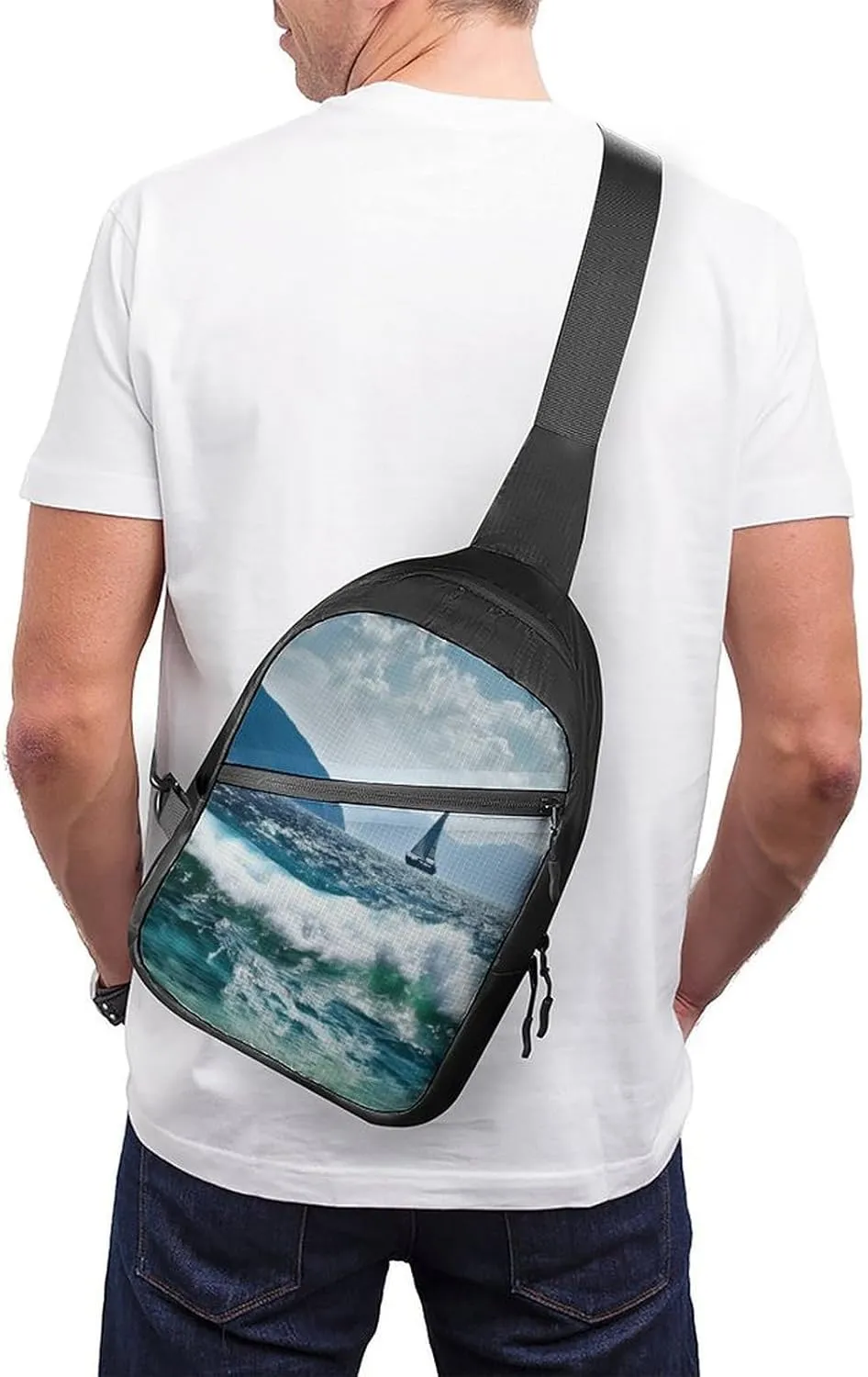 Small Sling Chest Bag Crossbody Bag for Men Women,Beautiful Sea Lightweight Gym Daypack for Travel Cycling Hiking