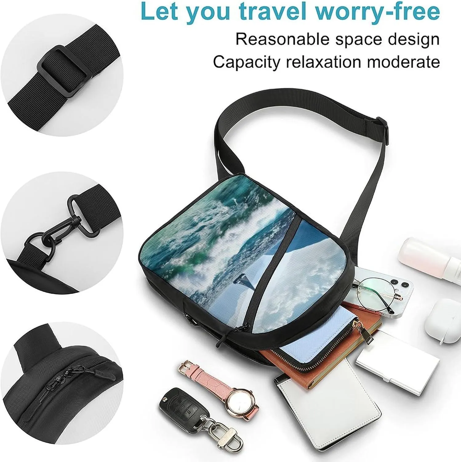 Small Sling Chest Bag Crossbody Bag for Men Women,Beautiful Sea Lightweight Gym Daypack for Travel Cycling Hiking
