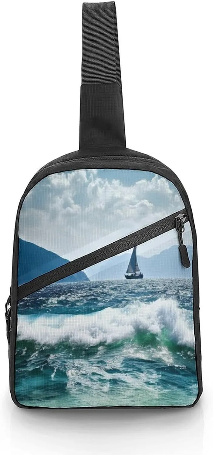 Small Sling Chest Bag Crossbody Bag for Men Women,Beautiful Sea Lightweight Gym Daypack for Travel Cycling Hiking