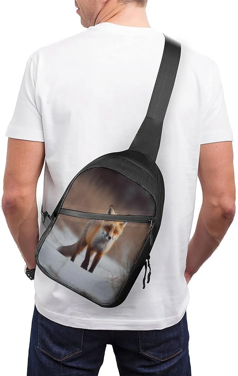 Small Sling Chest Bag Crossbody Bag for Men Women,Cute Fox Lightweight Gym Daypack for Travel Cycling Hiking