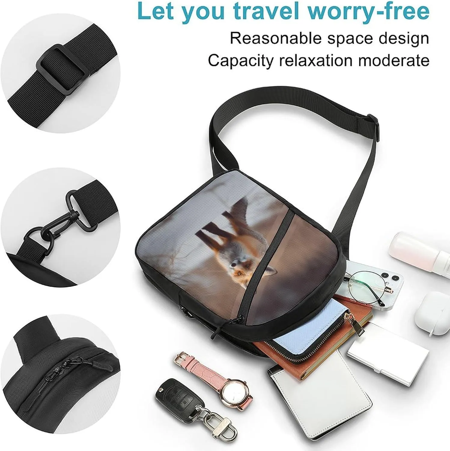 Small Sling Chest Bag Crossbody Bag for Men Women,Cute Fox Lightweight Gym Daypack for Travel Cycling Hiking