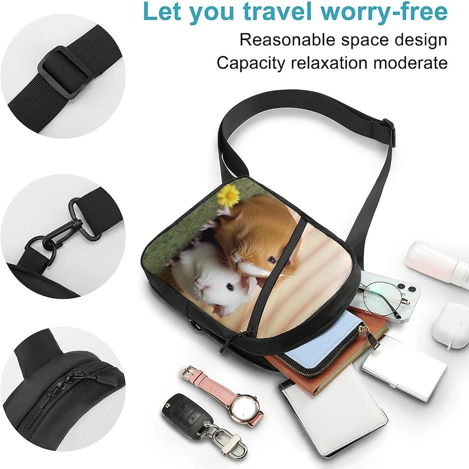 Small Sling Chest Bag Crossbody Bag for Men Women,Cute Guinea Pig Lightweight Gym Daypack for Travel Cycling Hiking